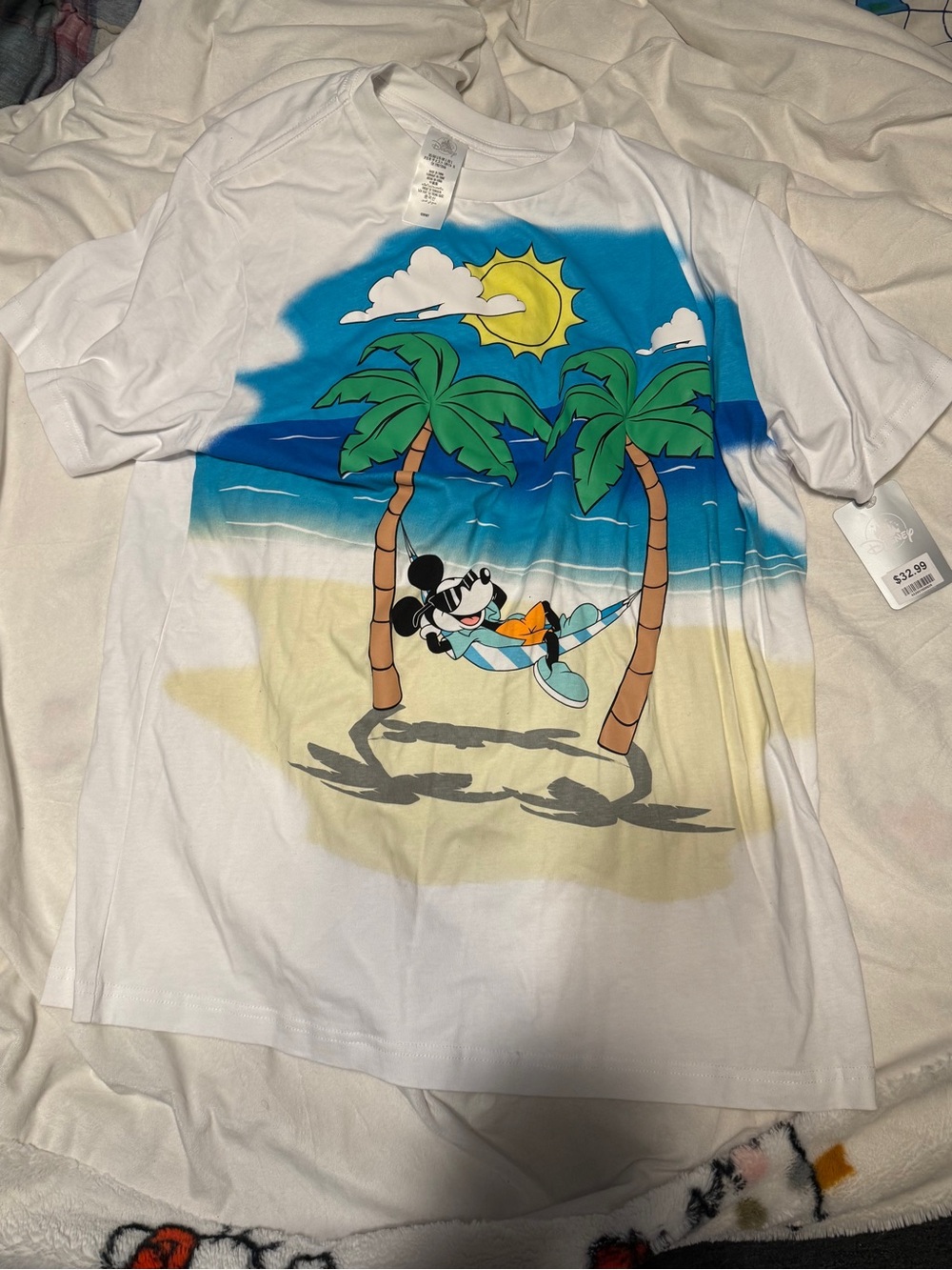 Disney White Blue Mickey Sun Graphic Tee